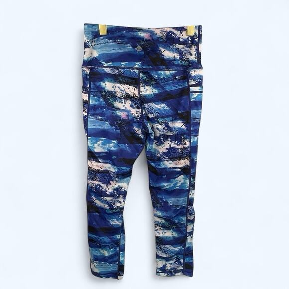 Senita Athletics Medium Blue Striped Leggings Side Pockets Yoga Pants - Picture 2 of 5